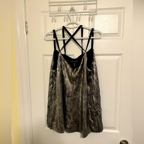 Silver, flowy, thin straps, pleated top. Great for holiday parties! - Picture 1 of 3